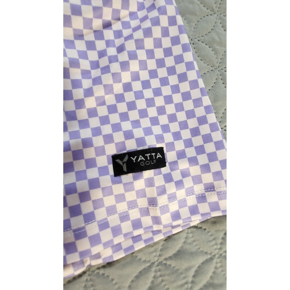 YATTA Golf Polo Shirt Mens Large Purple Checkered Short Sleeve Collared - Picture 6 of 6